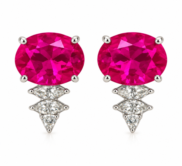 Brinco Oval Pink Zircônias Prata 925