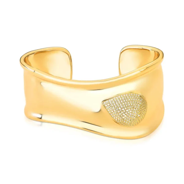 Bracelete Curvo Gota Zirconias Ouro