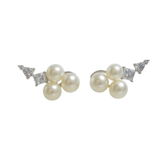 Brinco Ear Cuff Três Pérolas Brancas Prata 925