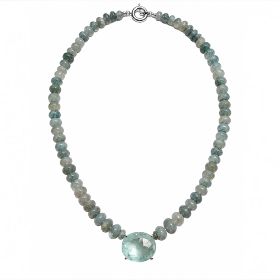 Colar Longo Pedra Natural Agua Marinha Fusion