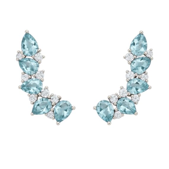 Brinco Ear Cuff Gotas Agua Marinha Prata 925