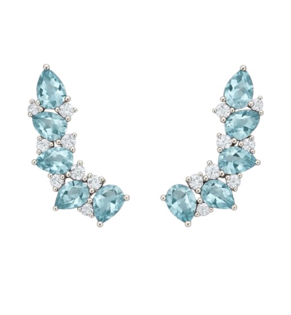 Brinco Ear Cuff Gotas Agua Marinha Prata 925