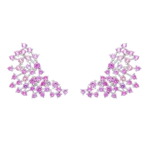 Brinco Ear Cuff Pontinhos M Pink Zircônias Prata 925