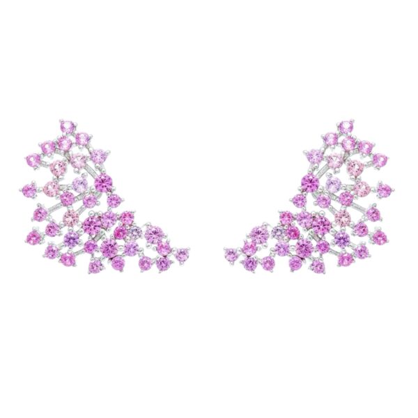 Brinco Ear Cuff Pontinhos Pink Zircônias Prata 925