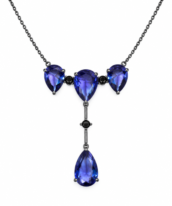 Colar Pendente Gotas Tanzanita Negros  Prata 925
