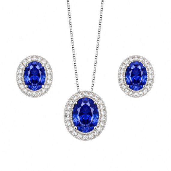 Conjunto Oval Tanzanita Prata 925