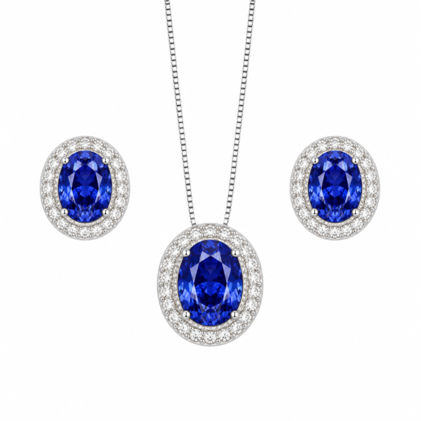Conjunto Oval Tanzanita Prata 925