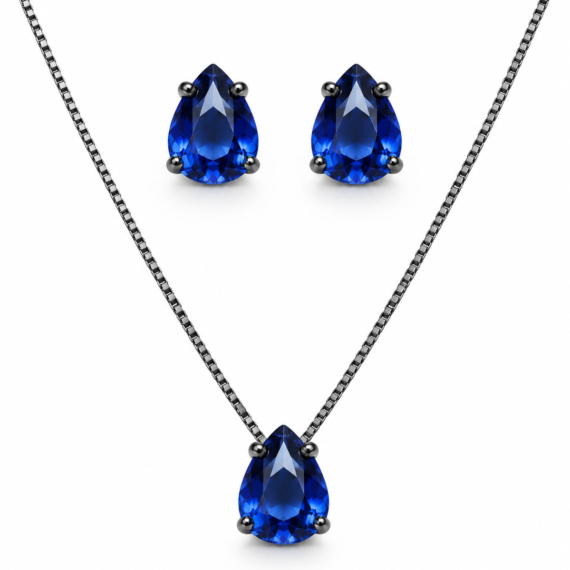Conjunto Gota Pequeno Safira Negro
