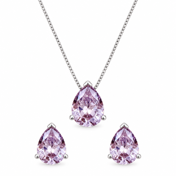 Conjunto Gota Kunzita Prata 925