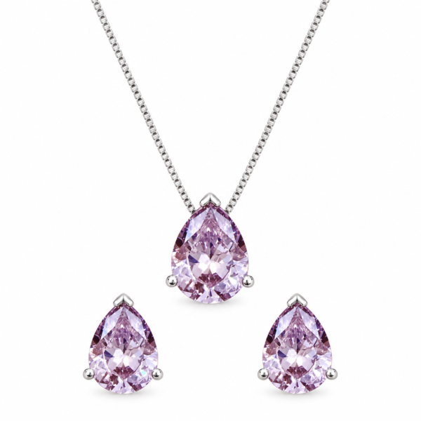 Conjunto Gota Kunzita Prata 925