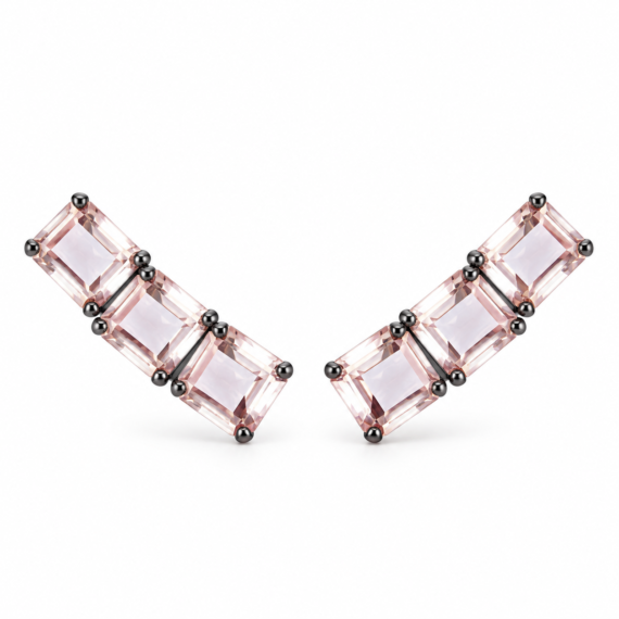 Brinco Ear Cuff Quadrados Morganita Negro Prata 925