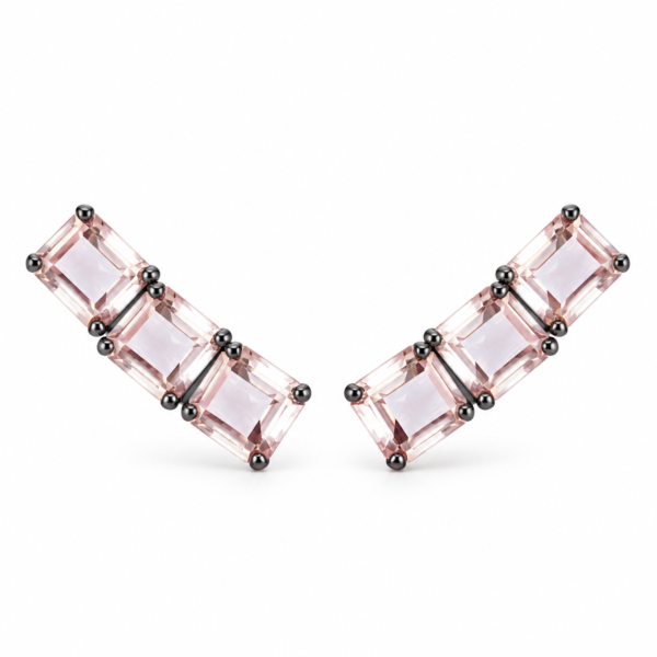 Brinco Ear Cuff Quadrados Morganita Negro Prata 925