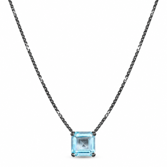 Colar Quadradinho Apatita Negro  Prata 925