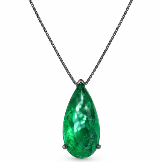 Colar Gota M Esmeralda Negro Prata 925