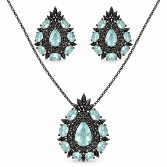 Conjunto Gota Agua Marinha Leitoso Fusion Negro