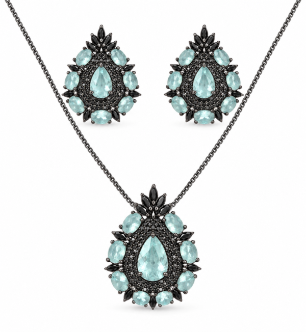 Conjunto Gota Agua Marinha Leitoso Fusion Negro