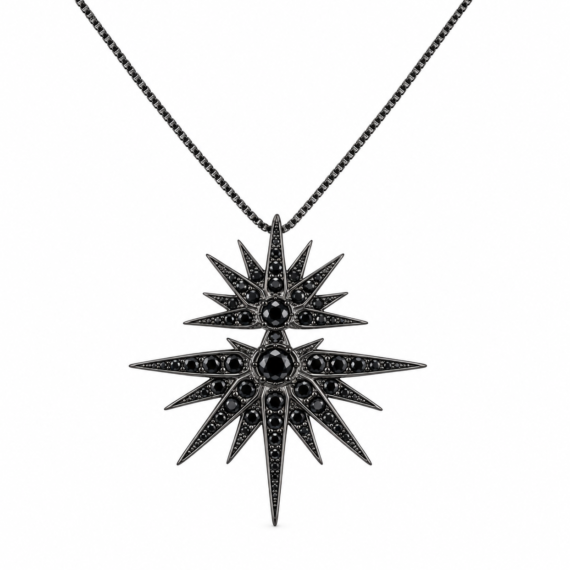 Colar Duo Stars Negro Zircônia Prata 925