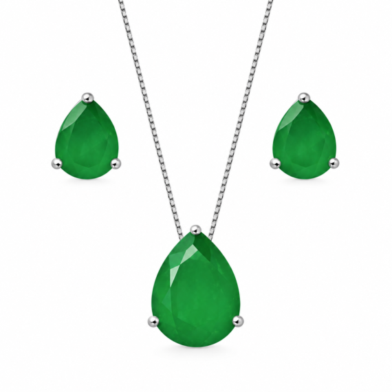 Conjunto Gota Esmeralda Fusion Prata 925