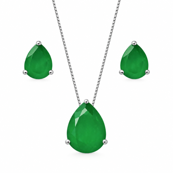 Conjunto Gota Esmeralda Fusion Prata 925
