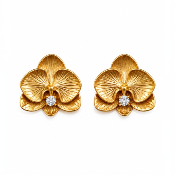 Brinco Orquídeas Ouro Pintado a Mão