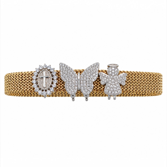 Pulseira de aço em malha Com berloques