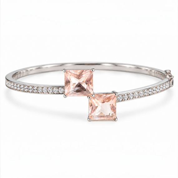 Bracelete 2 Quadrados Morganita Cravejado Joias