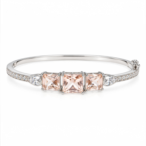 Bracelete Dois Quadrados Morganita Cravejado Joias